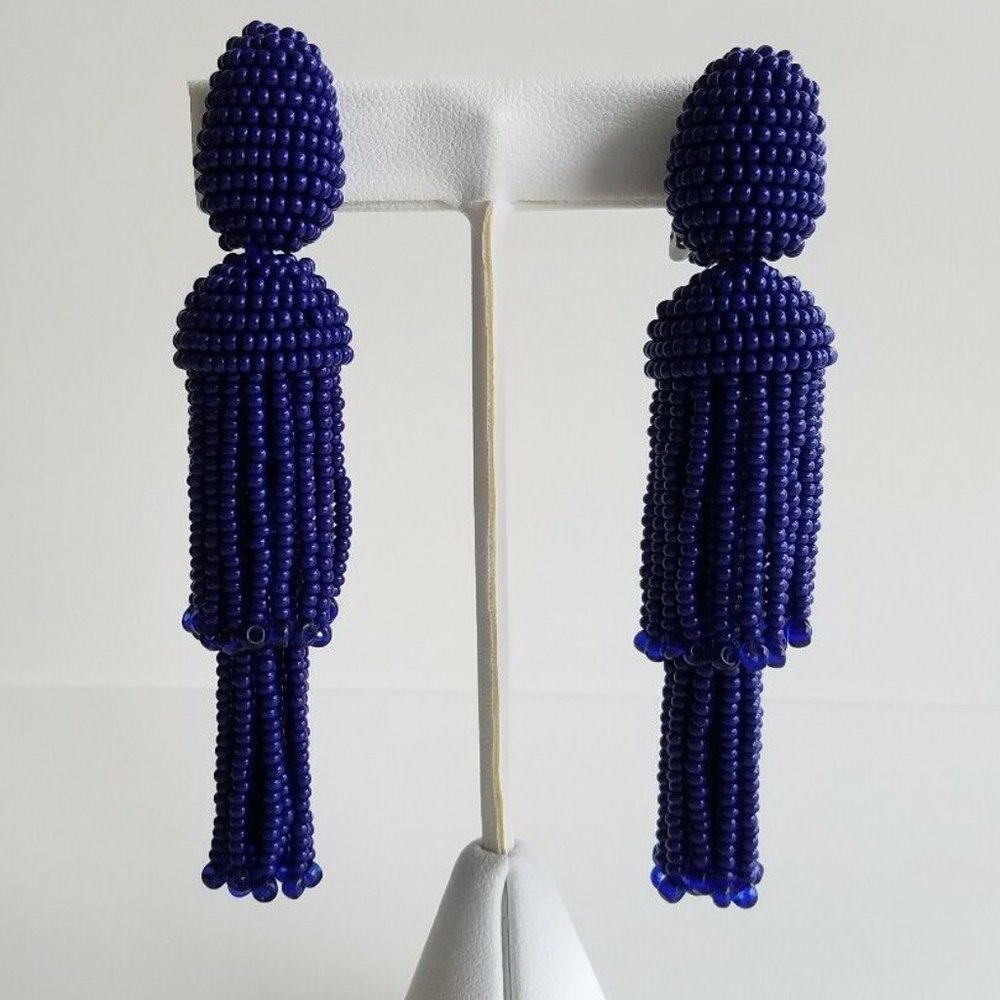 OSCAR DE LA RENTA Beaded Two Tiered Clip Earrings